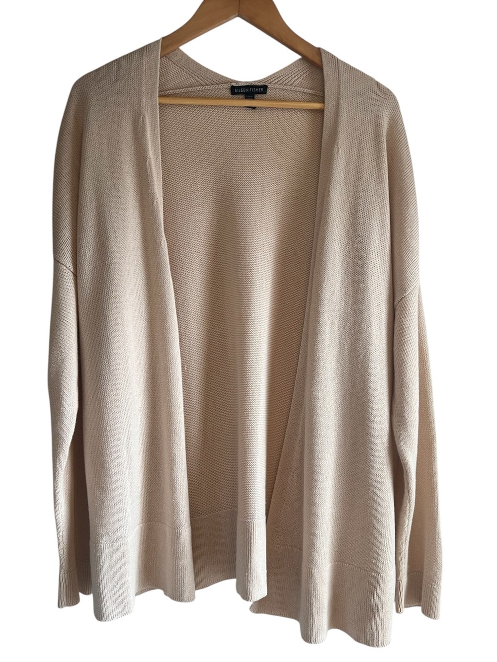 Eileen Fisher long line knit cardigan in beige oatmeal Sz M excellent condition